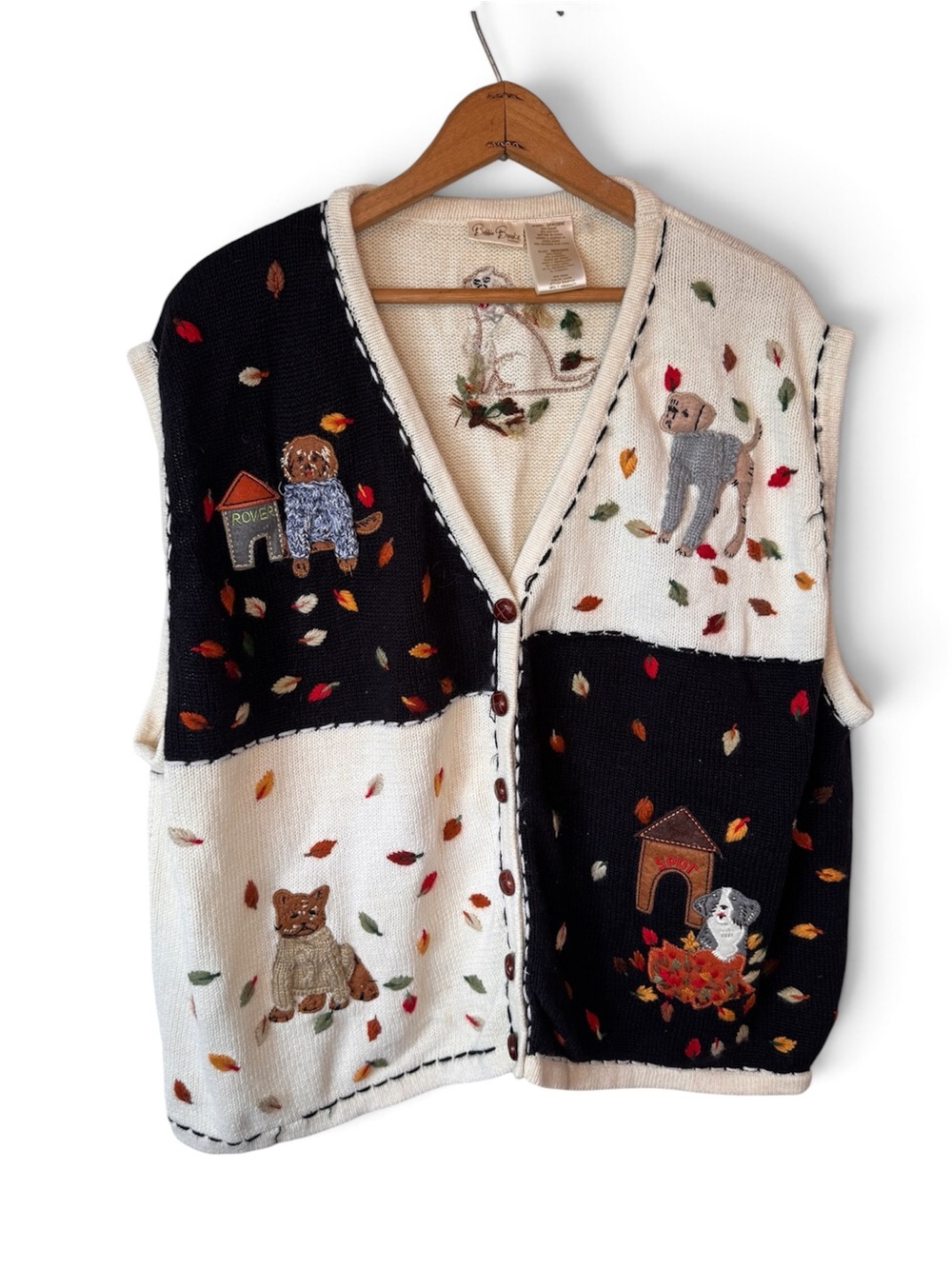 Vintage 90s Bobbie Brooks Dog Fall Sweater Vest 26W 28W Autumn Cottagecore